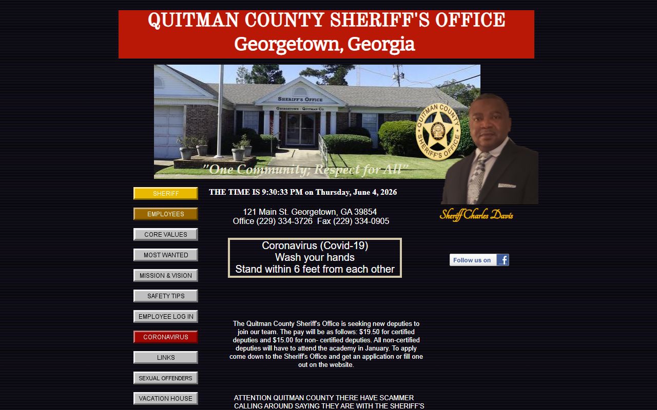 Quitman County Jail sheriff homepage inmate custody contact